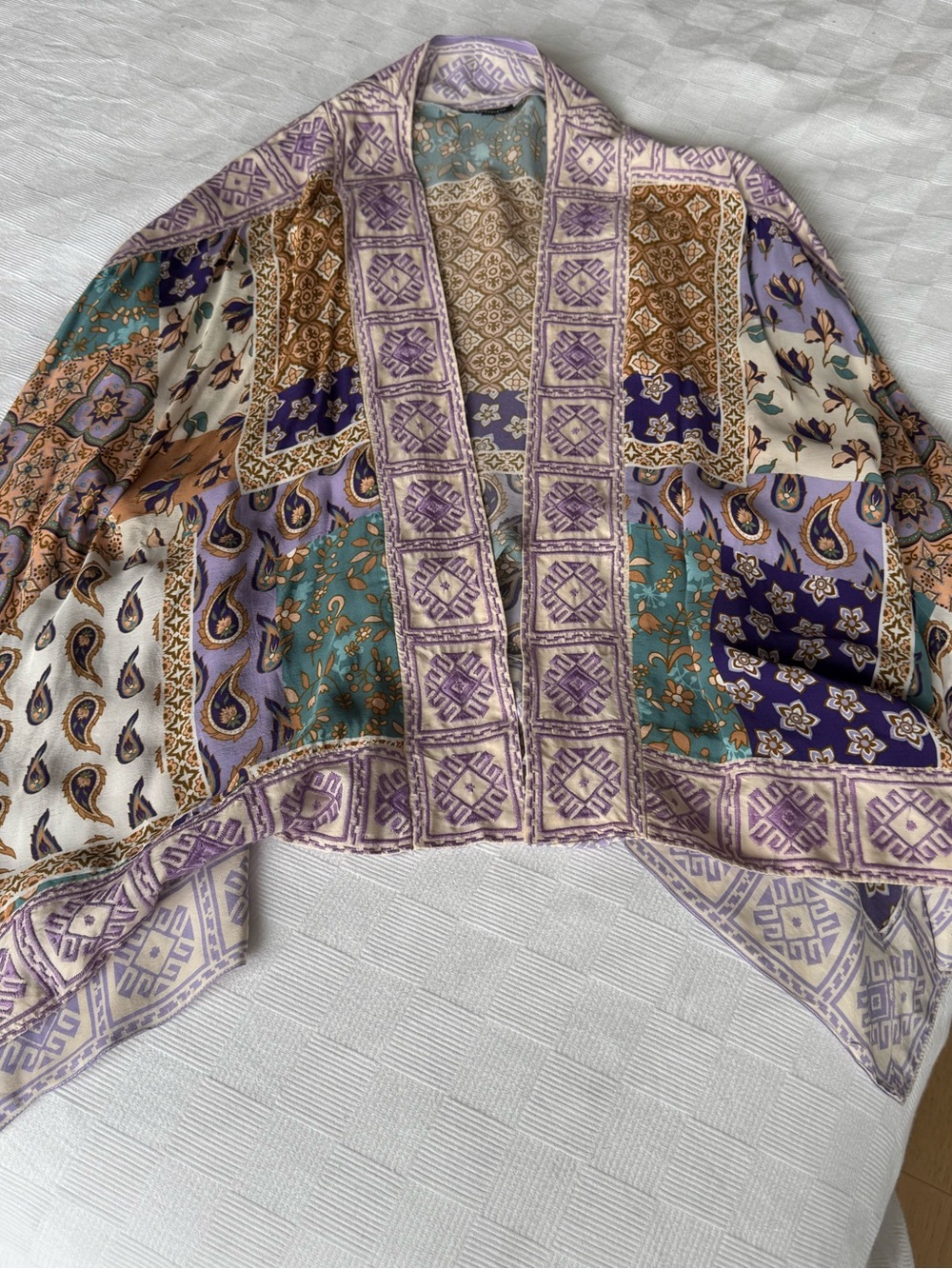 Tolani Patchwork Floral Kimono in Lavender, Teal & Gold